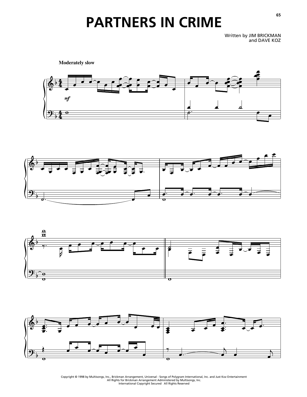 Preview Jim Brickman Partners In Crime Pop sheet music, notes and chords for Piano Solo, SKU: 403996 sheet music, piano notes, chords, guitar tabs, score, transpose, transcribe, how to play, guide, download, learn, tutorial, progression, song, artist, awards, billboard, mtv, vh1, tour, single, album, release