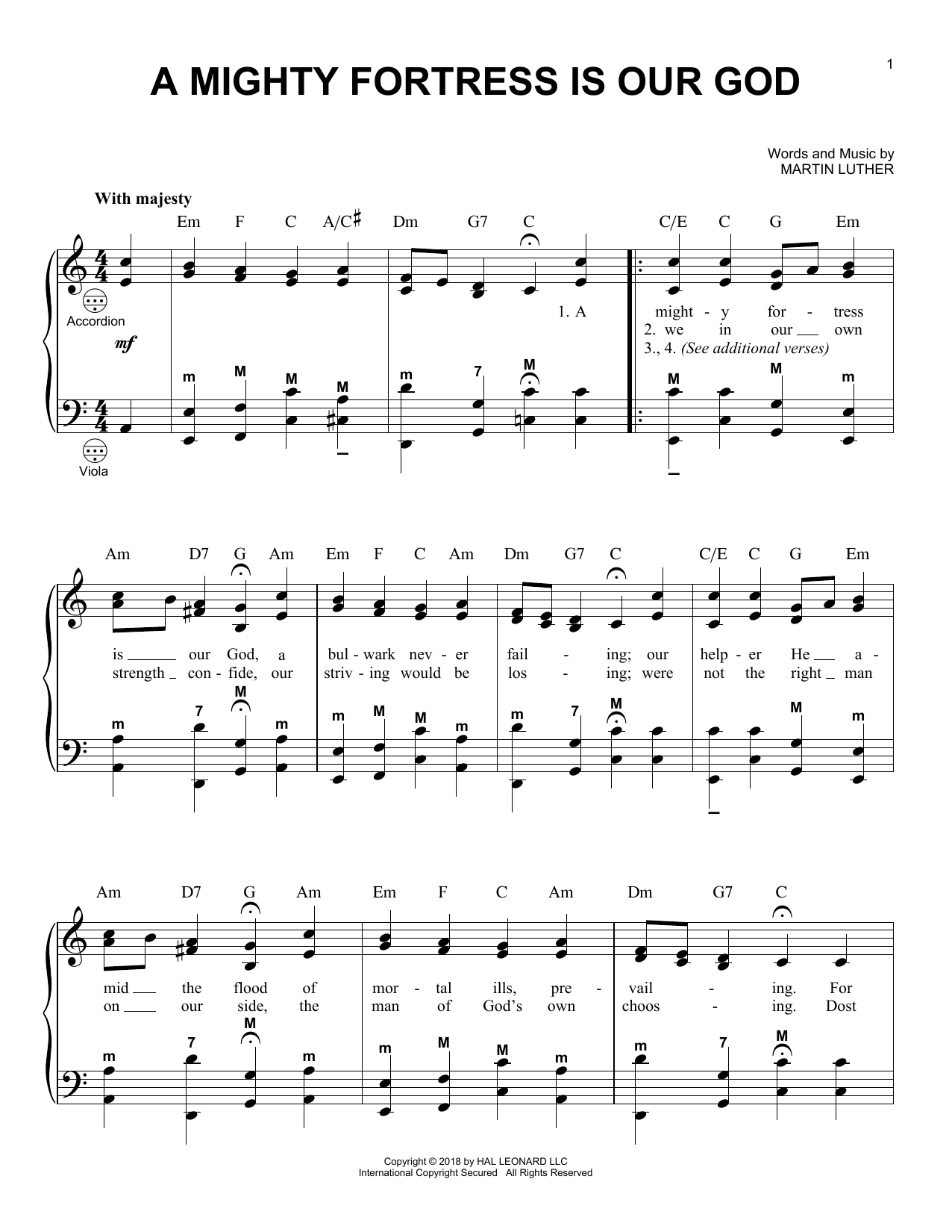 Frederick H. Hedge A Mighty Fortress Is Our God Sheet Tunes Notes, Chords Down load Printable Accordion - SKU: 404180 image regarding Printable Hymns Sheet Music known as Frederick H. Hedge A Mighty Fortress Is Our God Sheet Songs Notes, Chords Obtain Printable Accordion - SKU: 404180