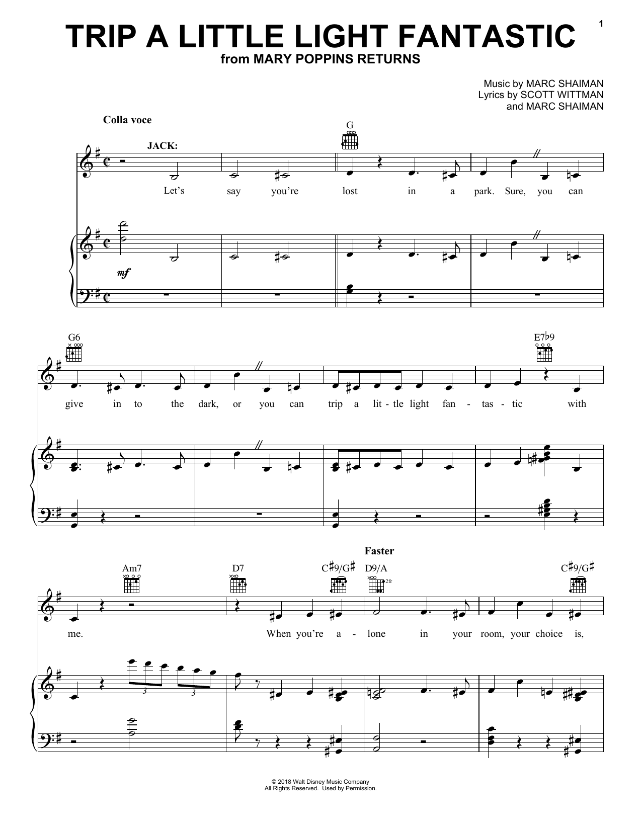 Preview Lin-Manuel Miranda Trip A Little Light Fantastic (from Mary Poppins Returns) Children sheet music, notes and chords for Piano, Vocal & Guitar (Right-Hand Melody), SKU: 406385 sheet music, piano notes, chords, guitar tabs, score, transpose, transcribe, how to play, guide, download, learn, tutorial, progression, song, artist, awards, billboard, mtv, vh1, tour, single, album, release