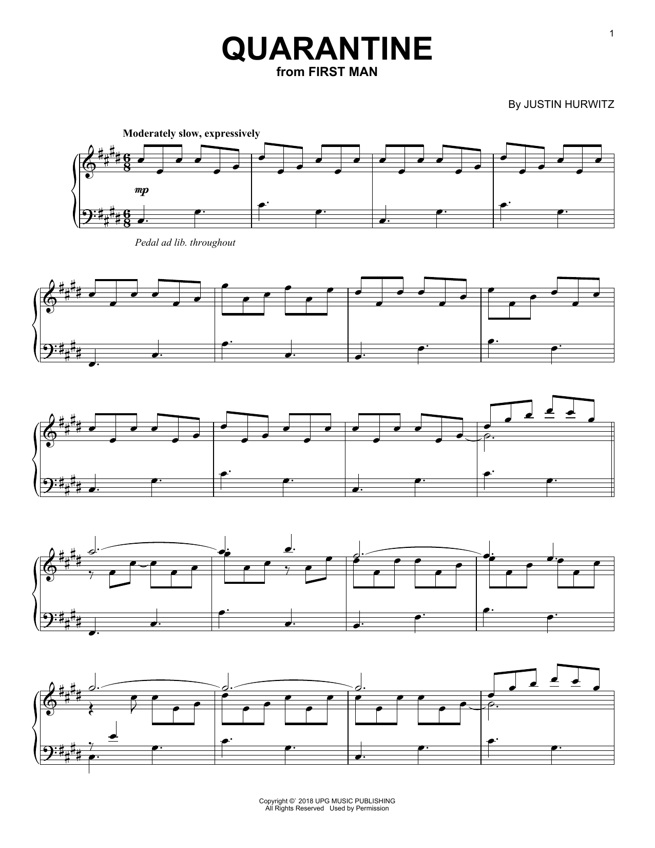 Preview Justin Hurwitz Quarantine (from First Man) Pop sheet music, notes and chords for Piano Solo, SKU: 406438 sheet music, piano notes, chords, guitar tabs, score, transpose, transcribe, how to play, guide, download, learn, tutorial, progression, song, artist, awards, billboard, mtv, vh1, tour, single, album, release
