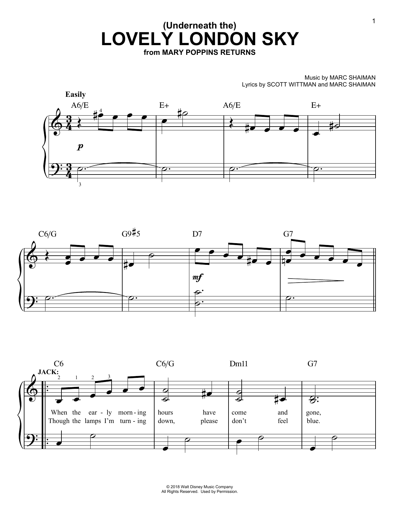 Preview Lin-Manuel Miranda (Underneath The) Lovely London Sky (from Mary Poppins Returns) Children sheet music, notes and chords for Easy Piano, SKU: 406546 sheet music, piano notes, chords, guitar tabs, score, transpose, transcribe, how to play, guide, download, learn, tutorial, progression, song, artist, awards, billboard, mtv, vh1, tour, single, album, release