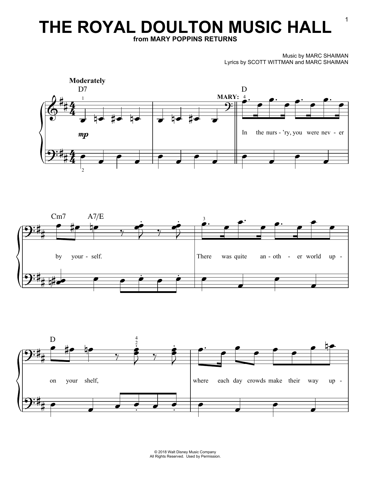 Preview Emily Blunt & Lin-Manuel Miranda The Royal Doulton Music Hall (from Mary Poppins Returns) Children sheet music, notes and chords for Easy Piano, SKU: 406552 sheet music, piano notes, chords, guitar tabs, score, transpose, transcribe, how to play, guide, download, learn, tutorial, progression, song, artist, awards, billboard, mtv, vh1, tour, single, album, release