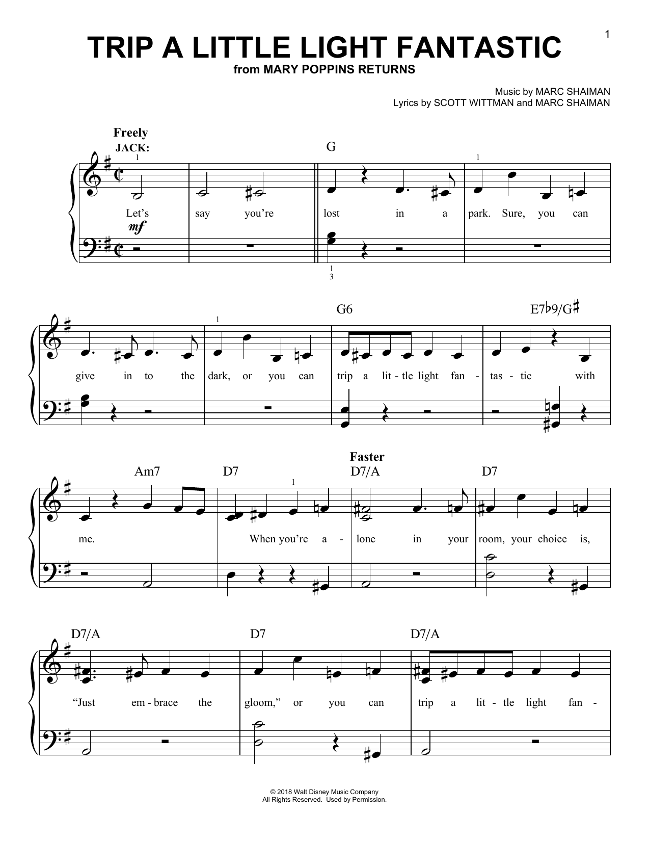 Preview Lin-Manuel Miranda Trip A Little Light Fantastic (from Mary Poppins Returns) Children sheet music, notes and chords for Easy Piano, SKU: 406556 sheet music, piano notes, chords, guitar tabs, score, transpose, transcribe, how to play, guide, download, learn, tutorial, progression, song, artist, awards, billboard, mtv, vh1, tour, single, album, release