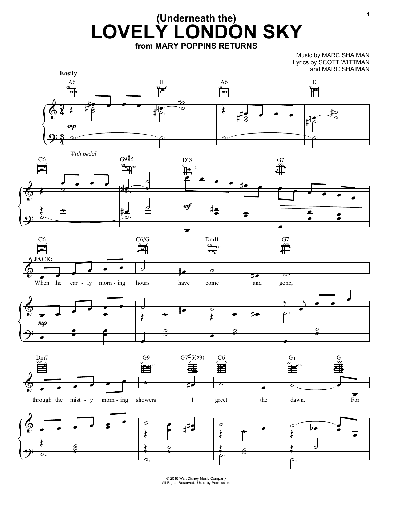 Preview Lin-Manuel Miranda (Underneath The) Lovely London Sky (from Mary Poppins Returns) Children sheet music, notes and chords for Piano, Vocal & Guitar (Right-Hand Melody), SKU: 406558 sheet music, piano notes, chords, guitar tabs, score, transpose, transcribe, how to play, guide, download, learn, tutorial, progression, song, artist, awards, billboard, mtv, vh1, tour, single, album, release