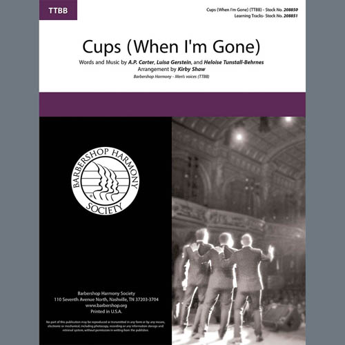 Anna Kendrick Anna Kendrick, Cups (When I'm Gone) (from Pitch Perfect) (arr. Kirby Shaw), TTBB Choir