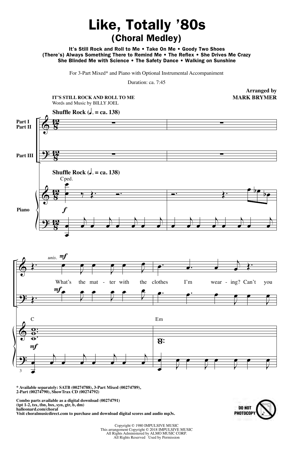 Preview Various Like, Totally '80s (arr. Mark Brymer) Pop sheet music, notes and chords for 3-Part Mixed Choir, SKU: 407207 sheet music, piano notes, chords, guitar tabs, score, transpose, transcribe, how to play, guide, download, learn, tutorial, progression, song, artist, awards, billboard, mtv, vh1, tour, single, album, release