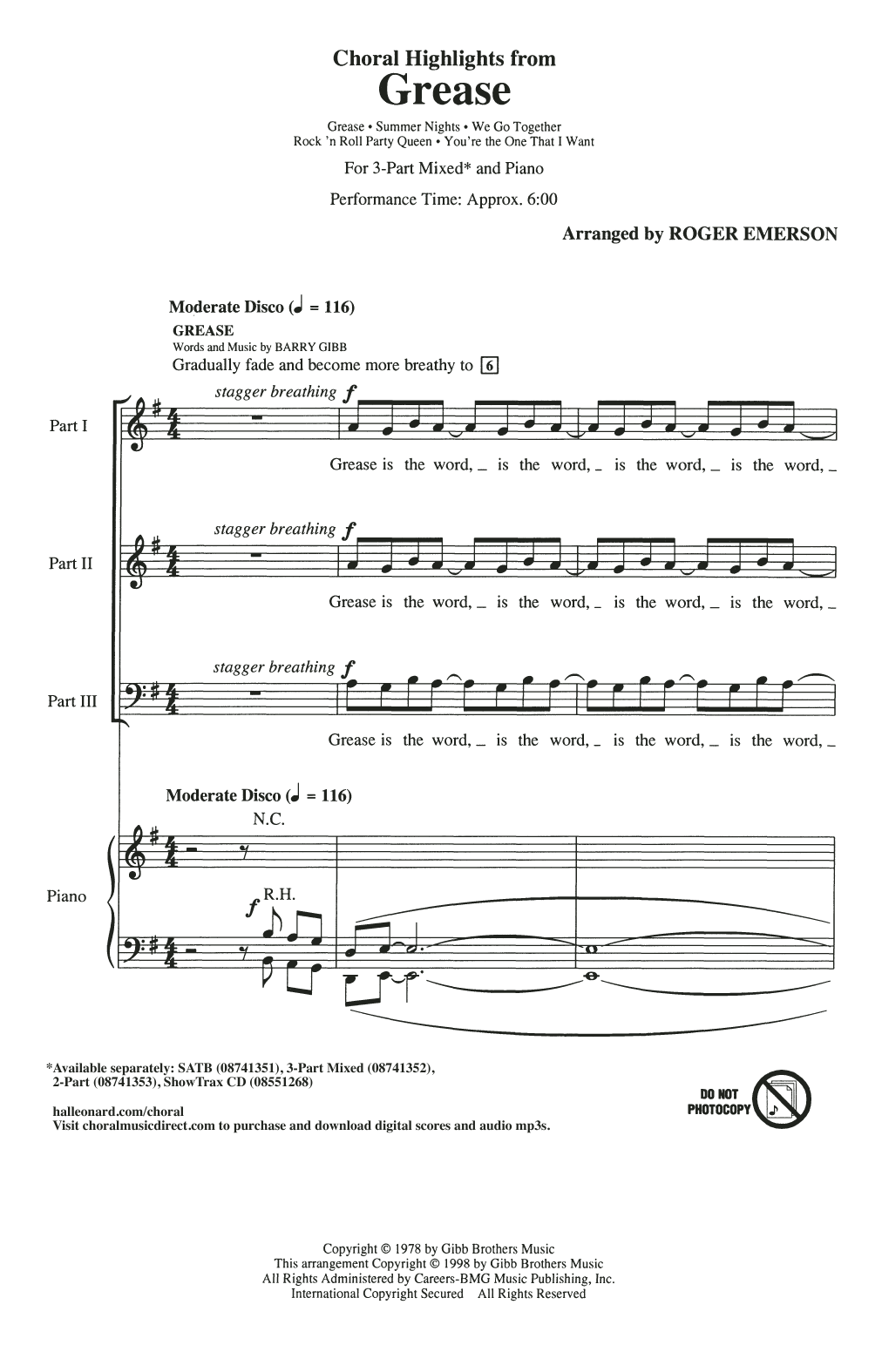 Preview Roger Emerson Choral Highlights from Grease Broadway sheet music, notes and chords for 3-Part Mixed Choir, SKU: 409874 sheet music, piano notes, chords, guitar tabs, score, transpose, transcribe, how to play, guide, download, learn, tutorial, progression, song, artist, awards, billboard, mtv, vh1, tour, single, album, release