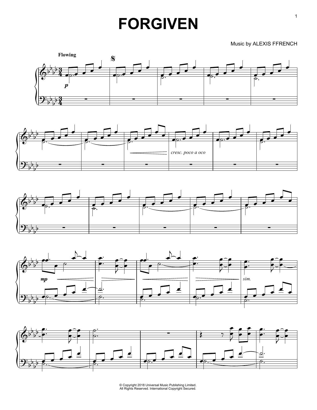 Alexis Ffrench Forgiven Sheet New music Notes, Chords Obtain Printable Piano Solo - SKU: 409961 picture about Printable Hymns Sheet Music called Alexis Ffrench Forgiven Sheet Audio Notes, Chords Down load Printable Piano Solo - SKU: 409961