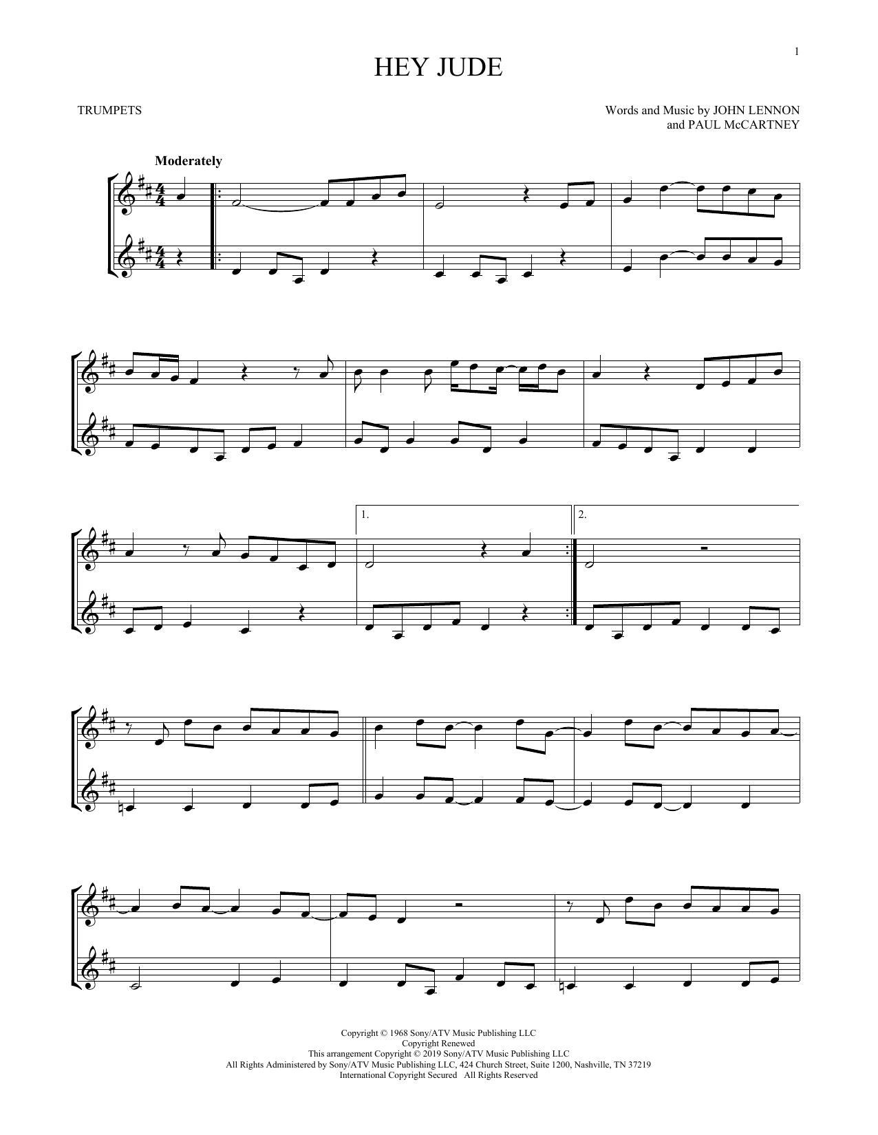 Preview The Beatles Hey Jude Pop sheet music, notes and chords for Trumpet Duet, SKU: 412454 sheet music, piano notes, chords, guitar tabs, score, transpose, transcribe, how to play, guide, download, learn, tutorial, progression, song, artist, awards, billboard, mtv, vh1, tour, single, album, release