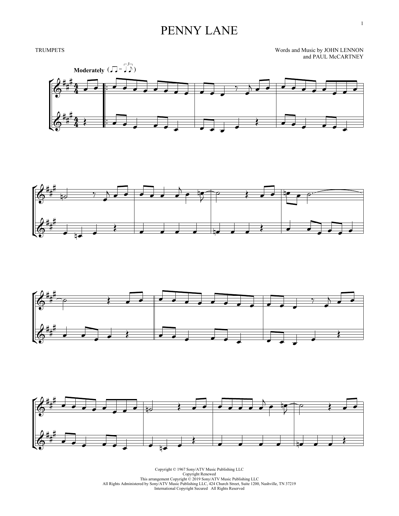 Preview The Beatles Penny Lane Pop sheet music, notes and chords for Trumpet Duet, SKU: 412529 sheet music, piano notes, chords, guitar tabs, score, transpose, transcribe, how to play, guide, download, learn, tutorial, progression, song, artist, awards, billboard, mtv, vh1, tour, single, album, release