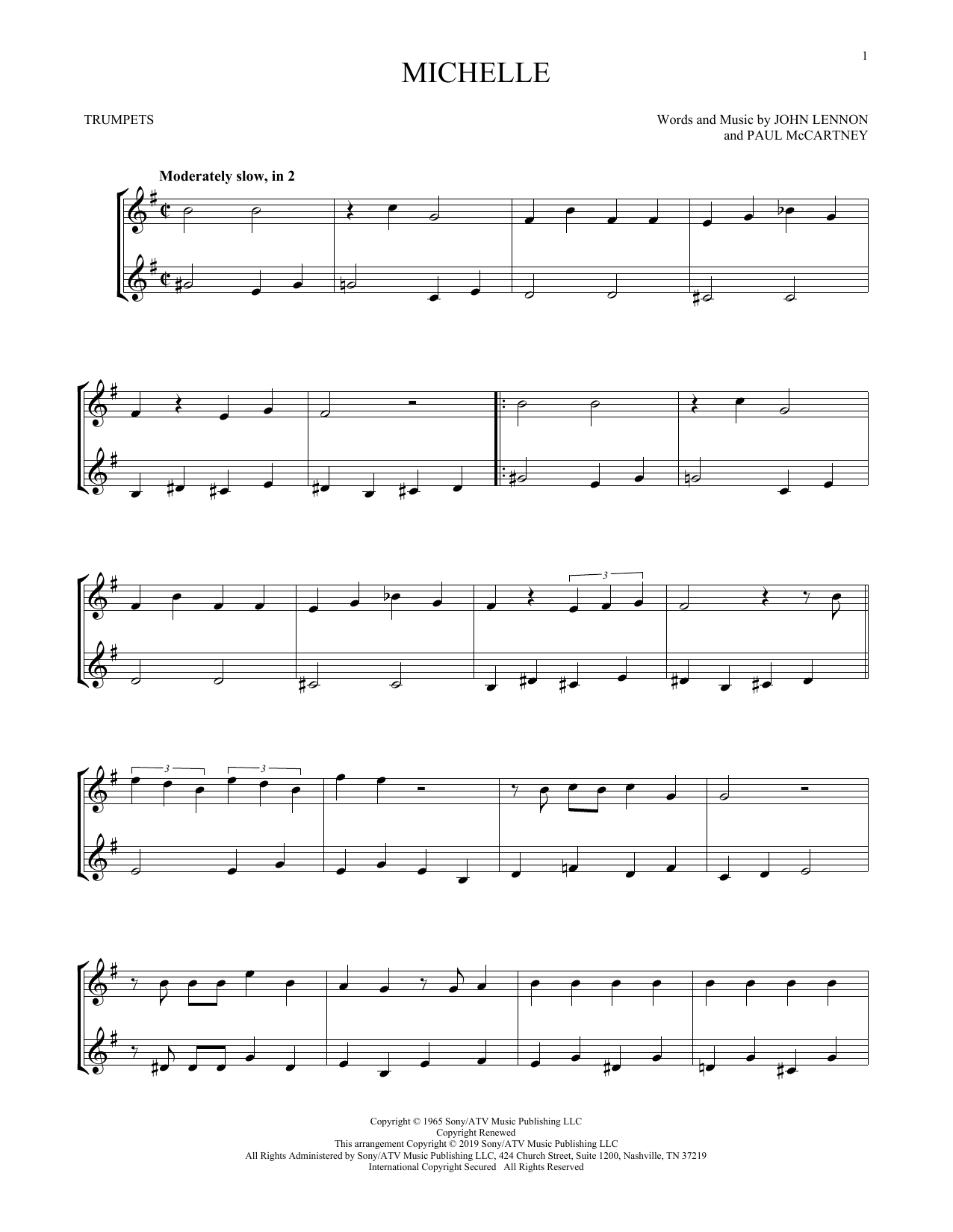 Preview The Beatles Michelle Pop sheet music, notes and chords for Trumpet Duet, SKU: 412691 sheet music, piano notes, chords, guitar tabs, score, transpose, transcribe, how to play, guide, download, learn, tutorial, progression, song, artist, awards, billboard, mtv, vh1, tour, single, album, release