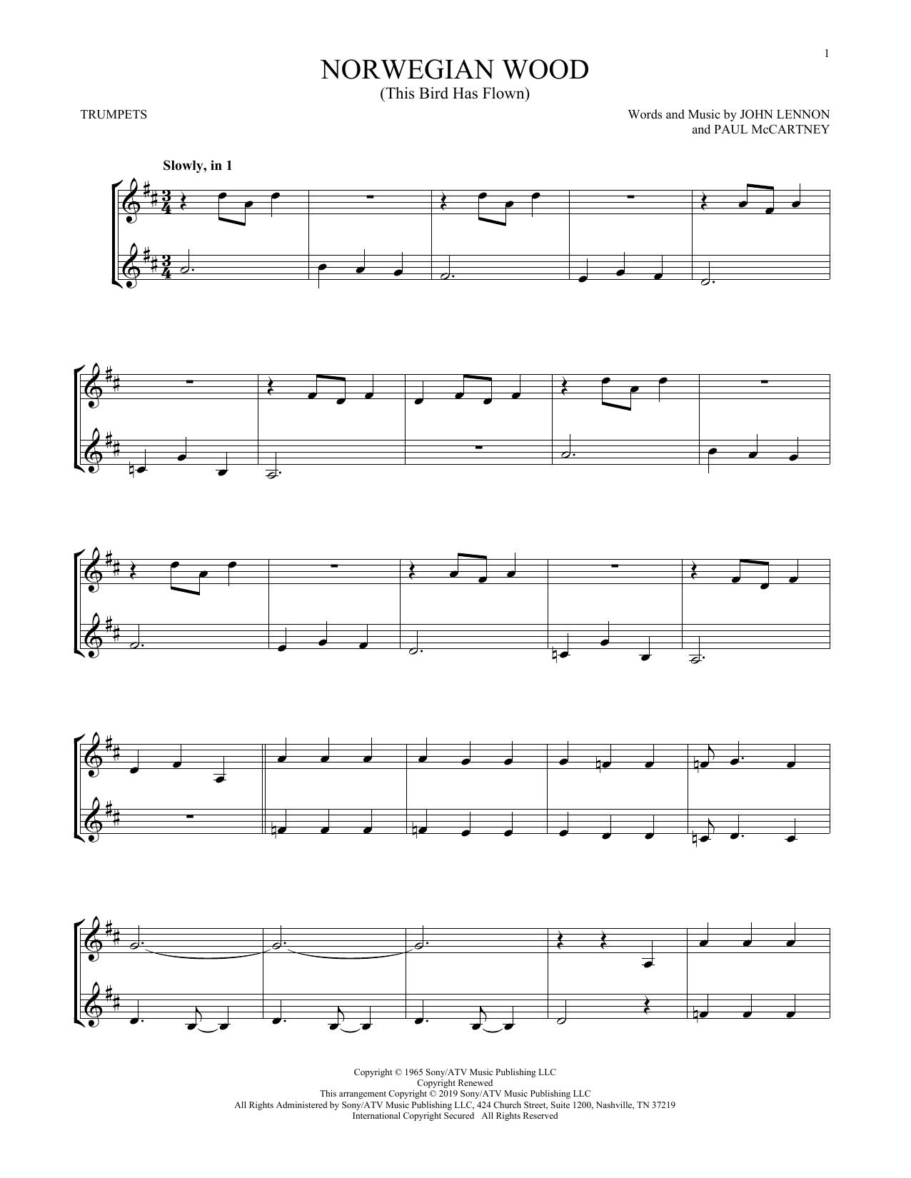 Preview The Beatles Norwegian Wood (This Bird Has Flown) Pop sheet music, notes and chords for Trumpet Duet, SKU: 413328 sheet music, piano notes, chords, guitar tabs, score, transpose, transcribe, how to play, guide, download, learn, tutorial, progression, song, artist, awards, billboard, mtv, vh1, tour, single, album, release