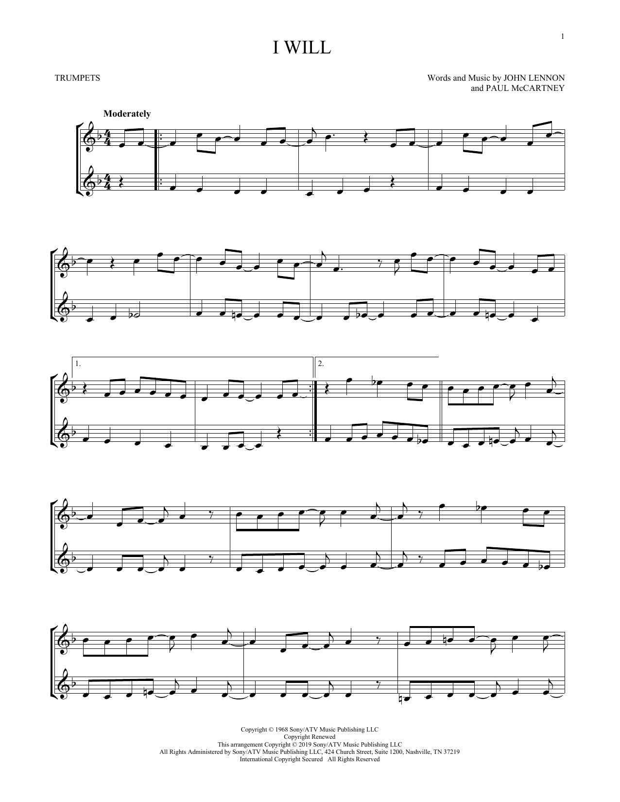 Preview The Beatles I Will Pop sheet music, notes and chords for Trumpet Duet, SKU: 413331 sheet music, piano notes, chords, guitar tabs, score, transpose, transcribe, how to play, guide, download, learn, tutorial, progression, song, artist, awards, billboard, mtv, vh1, tour, single, album, release