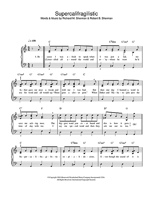 Preview Julie Andrews Supercalifragilisticexpialidocious (from Mary Poppins) Children sheet music, notes and chords for Easy Piano, SKU: 42490 sheet music, piano notes, chords, guitar tabs, score, transpose, transcribe, how to play, guide, download, learn, tutorial, progression, song, artist, awards, billboard, mtv, vh1, tour, single, album, release