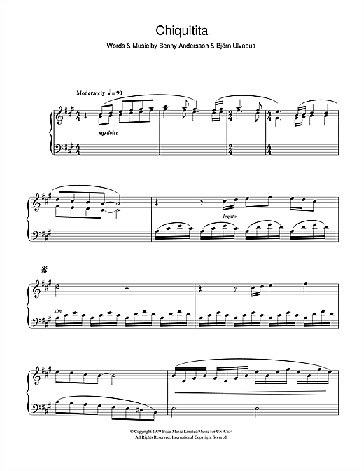 Preview ABBA Chiquitita Pop sheet music, notes and chords for Piano, SKU: 43539 sheet music, piano notes, chords, guitar tabs, score, transpose, transcribe, how to play, guide, download, learn, tutorial, progression, song, artist, awards, billboard, mtv, vh1, tour, single, album, release