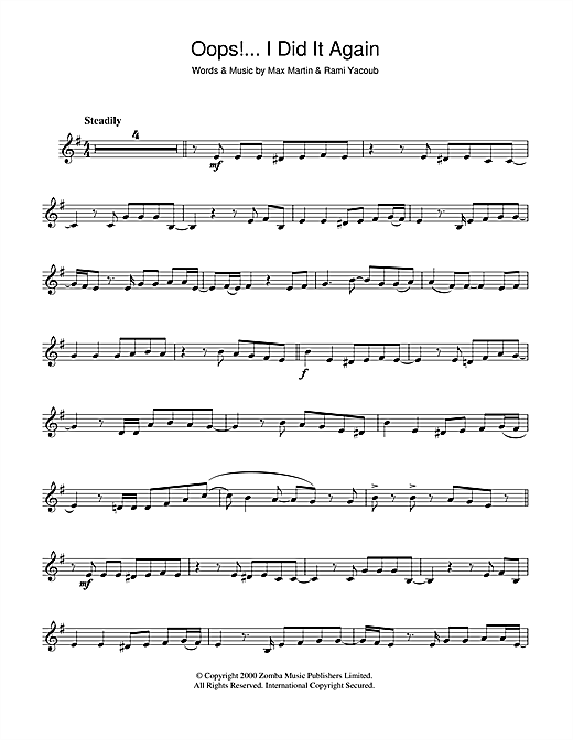 Preview Britney Spears Oops! I Did It Again Pop sheet music, notes and chords for Clarinet, SKU: 45784 sheet music, piano notes, chords, guitar tabs, score, transpose, transcribe, how to play, guide, download, learn, tutorial, progression, song, artist, awards, billboard, mtv, vh1, tour, single, album, release