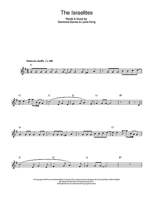 Preview Desmond Dekker The Israelites Reggae sheet music, notes and chords for Saxophone, SKU: 45836 sheet music, piano notes, chords, guitar tabs, score, transpose, transcribe, how to play, guide, download, learn, tutorial, progression, song, artist, awards, billboard, mtv, vh1, tour, single, album, release