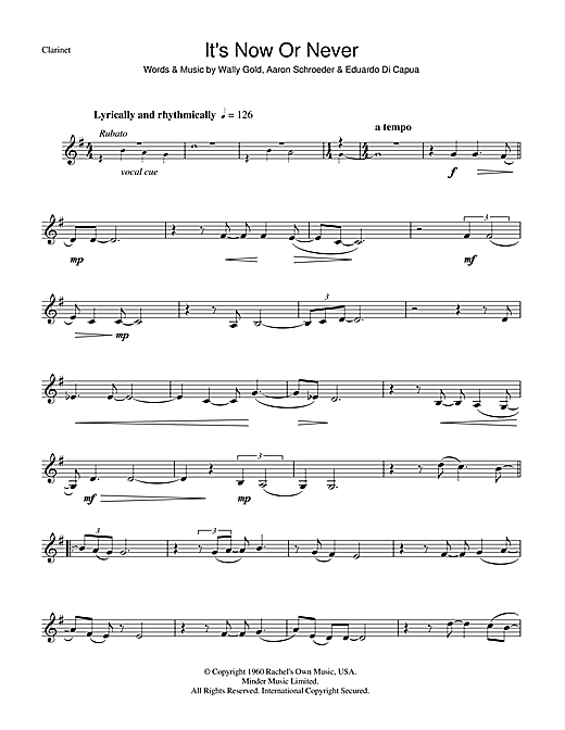 Preview Elvis Presley It's Now Or Never Pop sheet music, notes and chords for Clarinet, SKU: 46021 sheet music, piano notes, chords, guitar tabs, score, transpose, transcribe, how to play, guide, download, learn, tutorial, progression, song, artist, awards, billboard, mtv, vh1, tour, single, album, release