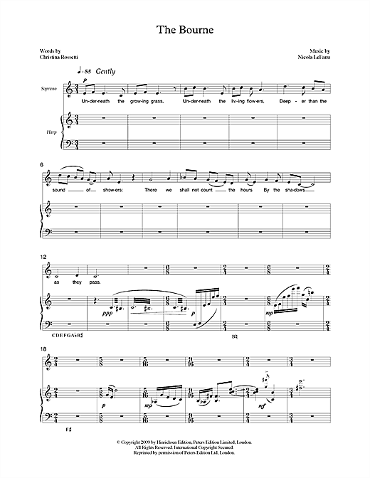 Preview Nicola LeFanu The Bourne (for soprano & harp) Classical sheet music, notes and chords for Piano & Vocal, SKU: 46153 sheet music, piano notes, chords, guitar tabs, score, transpose, transcribe, how to play, guide, download, learn, tutorial, progression, song, artist, awards, billboard, mtv, vh1, tour, single, album, release