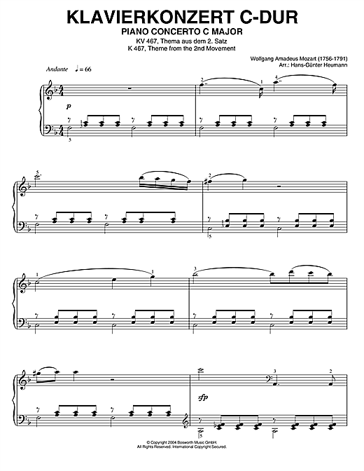 Preview Wolfgang Amadeus Mozart Piano Concerto No.21 in C Major (Elvira Madigan), 2nd Movement Excerpt Classical sheet music, notes and chords for Piano, SKU: 46183 sheet music, piano notes, chords, guitar tabs, score, transpose, transcribe, how to play, guide, download, learn, tutorial, progression, song, artist, awards, billboard, mtv, vh1, tour, single, album, release
