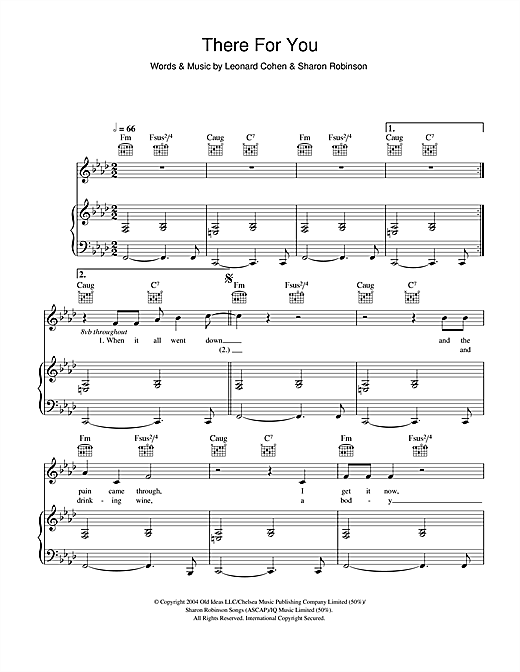 Preview Leonard Cohen There For You Rock sheet music, notes and chords for Piano, Vocal & Guitar, SKU: 46810 sheet music, piano notes, chords, guitar tabs, score, transpose, transcribe, how to play, guide, download, learn, tutorial, progression, song, artist, awards, billboard, mtv, vh1, tour, single, album, release