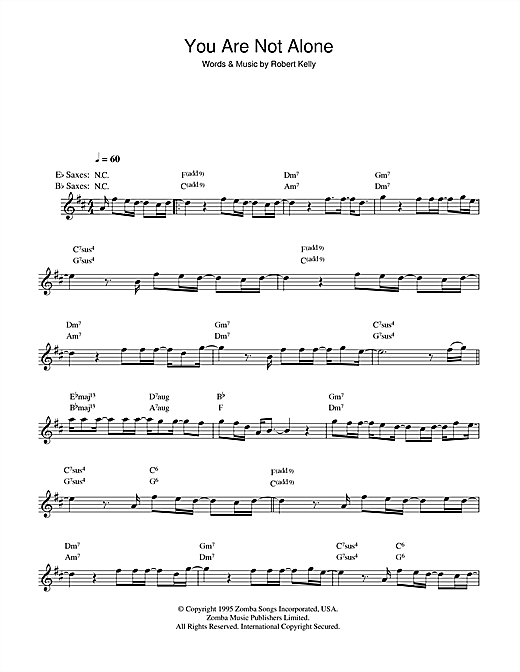 Preview Michael Jackson You Are Not Alone Pop sheet music, notes and chords for Saxophone, SKU: 47511 sheet music, piano notes, chords, guitar tabs, score, transpose, transcribe, how to play, guide, download, learn, tutorial, progression, song, artist, awards, billboard, mtv, vh1, tour, single, album, release