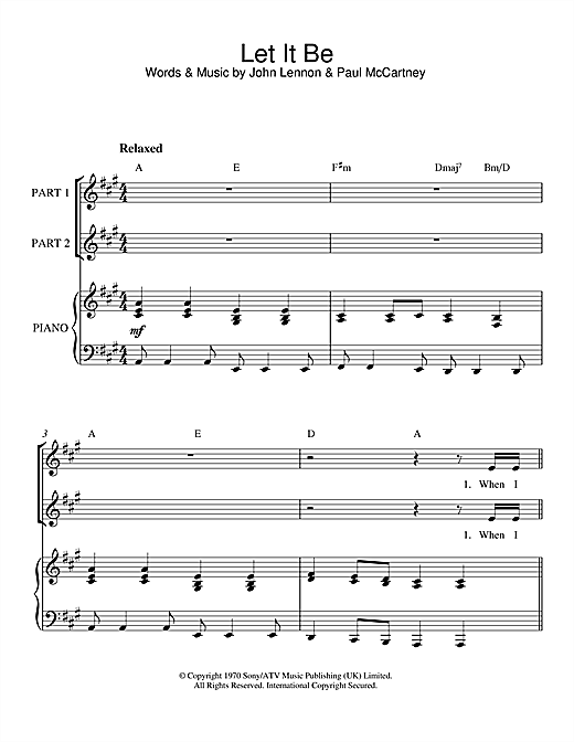 Let It Be Sheet Music Notes The Beatles Chords Download Rock Notes 2 Part Choir Pdf Printable 47597