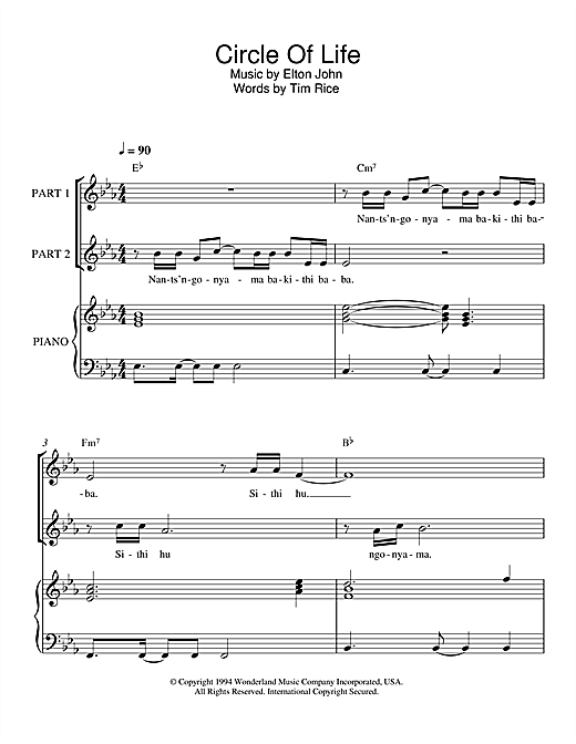 Preview Elton John Circle Of Life (arr. Rick Hein) Musicals sheet music, notes and chords for 2-Part Choir, SKU: 47624 sheet music, piano notes, chords, guitar tabs, score, transpose, transcribe, how to play, guide, download, learn, tutorial, progression, song, artist, awards, billboard, mtv, vh1, tour, single, album, release