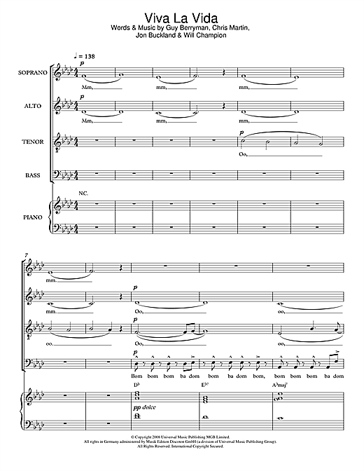 Preview Coldplay Viva La Vida (arr. Christopher Hussey) Pop sheet music, notes and chords for SATB, SKU: 47634 sheet music, piano notes, chords, guitar tabs, score, transpose, transcribe, how to play, guide, download, learn, tutorial, progression, song, artist, awards, billboard, mtv, vh1, tour, single, album, release