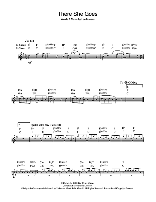 Preview The La's There She Goes Rock sheet music, notes and chords for Saxophone, SKU: 47705 sheet music, piano notes, chords, guitar tabs, score, transpose, transcribe, how to play, guide, download, learn, tutorial, progression, song, artist, awards, billboard, mtv, vh1, tour, single, album, release