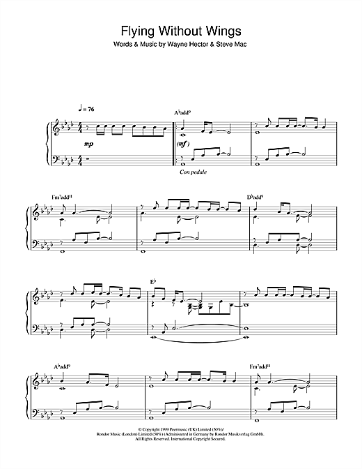 Preview Westlife Flying Without Wings Pop sheet music, notes and chords for Piano, SKU: 47726 sheet music, piano notes, chords, guitar tabs, score, transpose, transcribe, how to play, guide, download, learn, tutorial, progression, song, artist, awards, billboard, mtv, vh1, tour, single, album, release