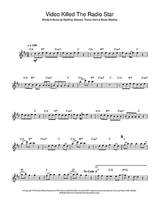Preview Buggles Video Killed The Radio Star Pop sheet music, notes and chords for Saxophone, SKU: 48066 sheet music, piano notes, chords, guitar tabs, score, transpose, transcribe, how to play, guide, download, learn, tutorial, progression, song, artist, awards, billboard, mtv, vh1, tour, single, album, release