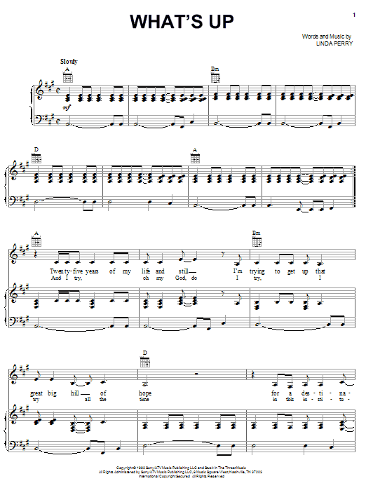 Preview 4 Non Blondes What's Up Rock sheet music, notes and chords for Piano, Vocal & Guitar (Right-Hand Melody), SKU: 18178 sheet music, piano notes, chords, guitar tabs, score, transpose, transcribe, how to play, guide, download, learn, tutorial, progression, song, artist, awards, billboard, mtv, vh1, tour, single, album, release