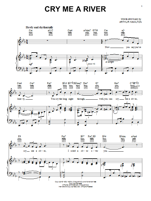 Preview Diana Krall Cry Me A River Jazz sheet music, notes and chords for Piano, Vocal & Guitar (Right-Hand Melody), SKU: 50455 sheet music, piano notes, chords, guitar tabs, score, transpose, transcribe, how to play, guide, download, learn, tutorial, progression, song, artist, awards, billboard, mtv, vh1, tour, single, album, release