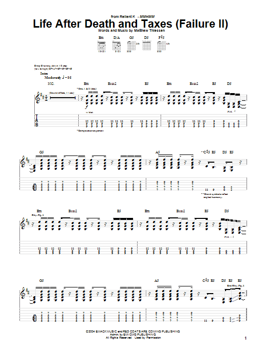 Preview Relient K Life After Death And Taxes (Failure II) Pop sheet music, notes and chords for Guitar Tab, SKU: 51273 sheet music, piano notes, chords, guitar tabs, score, transpose, transcribe, how to play, guide, download, learn, tutorial, progression, song, artist, awards, billboard, mtv, vh1, tour, single, album, release