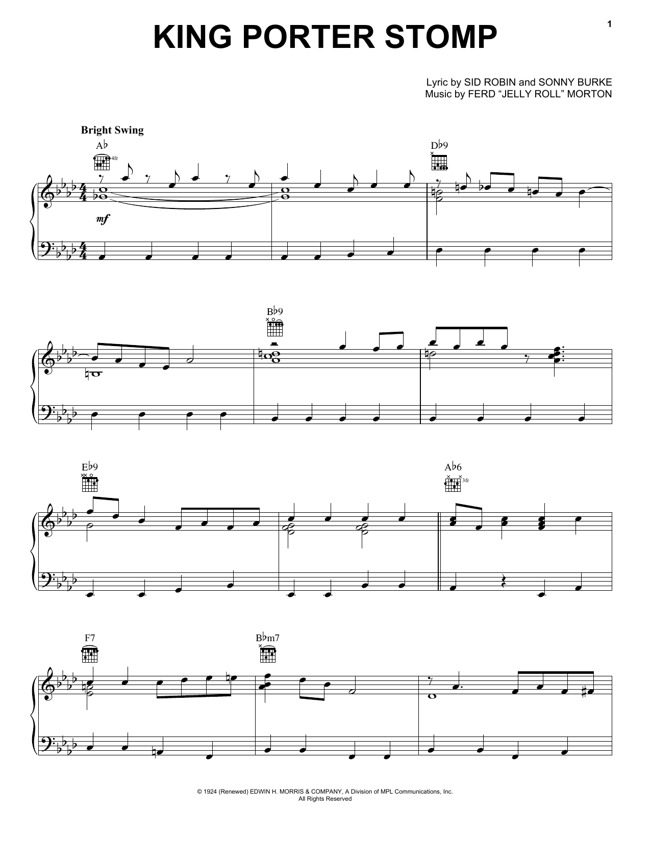 Preview Jelly Roll Morton King Porter Stomp Folk sheet music, notes and chords for Piano, SKU: 52109 sheet music, piano notes, chords, guitar tabs, score, transpose, transcribe, how to play, guide, download, learn, tutorial, progression, song, artist, awards, billboard, mtv, vh1, tour, single, album, release