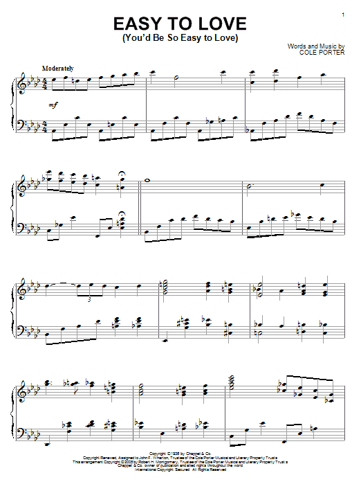 Preview Cole Porter Easy To Love (You'd Be So Easy To Love) Pop sheet music, notes and chords for Piano, SKU: 52463 sheet music, piano notes, chords, guitar tabs, score, transpose, transcribe, how to play, guide, download, learn, tutorial, progression, song, artist, awards, billboard, mtv, vh1, tour, single, album, release