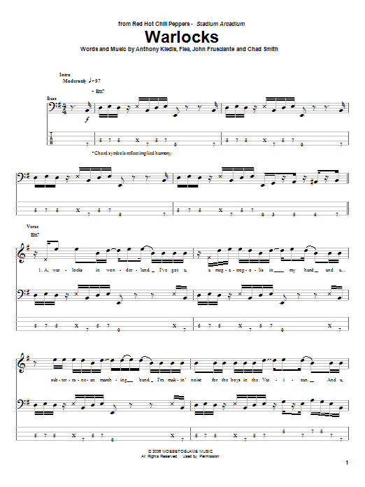 Preview Red Hot Chili Peppers Warlocks Pop sheet music, notes and chords for Bass Guitar Tab, SKU: 55835 sheet music, piano notes, chords, guitar tabs, score, transpose, transcribe, how to play, guide, download, learn, tutorial, progression, song, artist, awards, billboard, mtv, vh1, tour, single, album, release