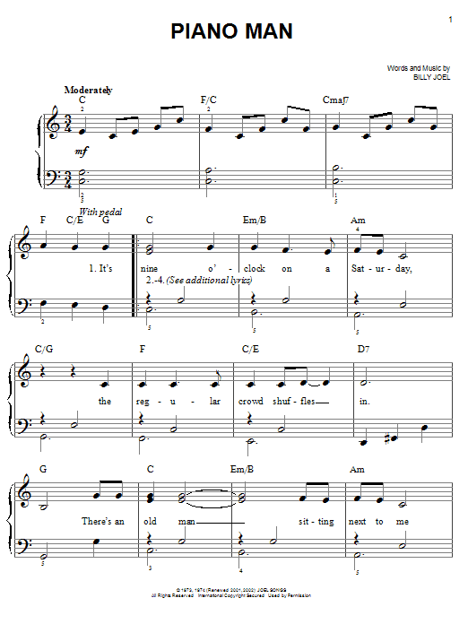 Preview Billy Joel Piano Man Rock sheet music, notes and chords for Easy Piano, SKU: 57738 sheet music, piano notes, chords, guitar tabs, score, transpose, transcribe, how to play, guide, download, learn, tutorial, progression, song, artist, awards, billboard, mtv, vh1, tour, single, album, release