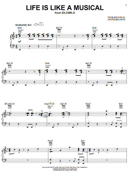 Preview OutKast Life Is Like A Musical Pop sheet music, notes and chords for Piano, Vocal & Guitar (Right-Hand Melody), SKU: 58072 sheet music, piano notes, chords, guitar tabs, score, transpose, transcribe, how to play, guide, download, learn, tutorial, progression, song, artist, awards, billboard, mtv, vh1, tour, single, album, release