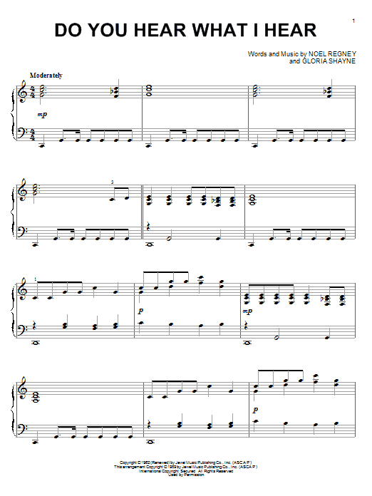 Preview Gloria Shayne Do You Hear What I Hear Children sheet music, notes and chords for Piano, SKU: 59599 sheet music, piano notes, chords, guitar tabs, score, transpose, transcribe, how to play, guide, download, learn, tutorial, progression, song, artist, awards, billboard, mtv, vh1, tour, single, album, release