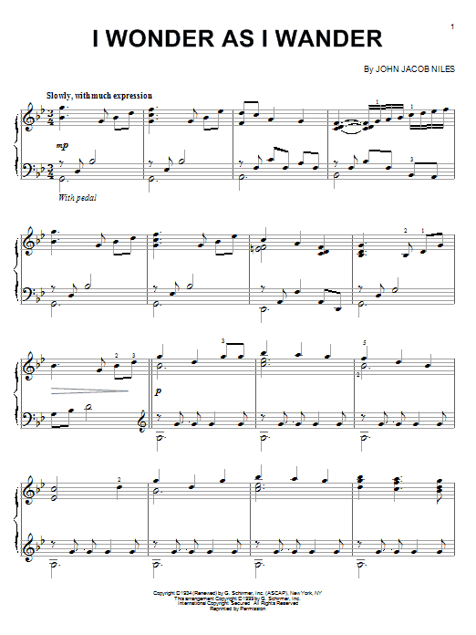 Preview John Jacob Niles I Wonder As I Wander Folk sheet music, notes and chords for Piano, SKU: 59602 sheet music, piano notes, chords, guitar tabs, score, transpose, transcribe, how to play, guide, download, learn, tutorial, progression, song, artist, awards, billboard, mtv, vh1, tour, single, album, release