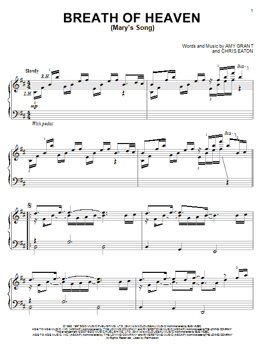 Preview Amy Grant Breath Of Heaven (Mary's Song) Religious sheet music, notes and chords for Piano, SKU: 59604 sheet music, piano notes, chords, guitar tabs, score, transpose, transcribe, how to play, guide, download, learn, tutorial, progression, song, artist, awards, billboard, mtv, vh1, tour, single, album, release
