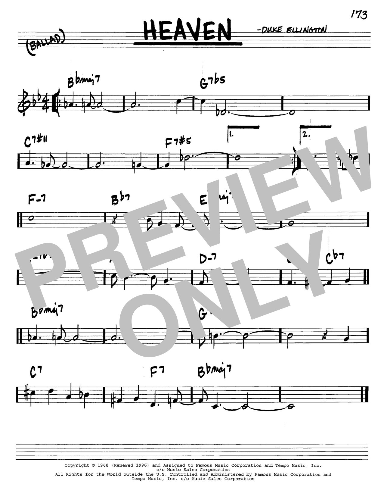 Preview Duke Ellington Heaven Jazz sheet music, notes and chords for Real Book - Melody & Chords - C Instruments, SKU: 59818 sheet music, piano notes, chords, guitar tabs, score, transpose, transcribe, how to play, guide, download, learn, tutorial, progression, song, artist, awards, billboard, mtv, vh1, tour, single, album, release