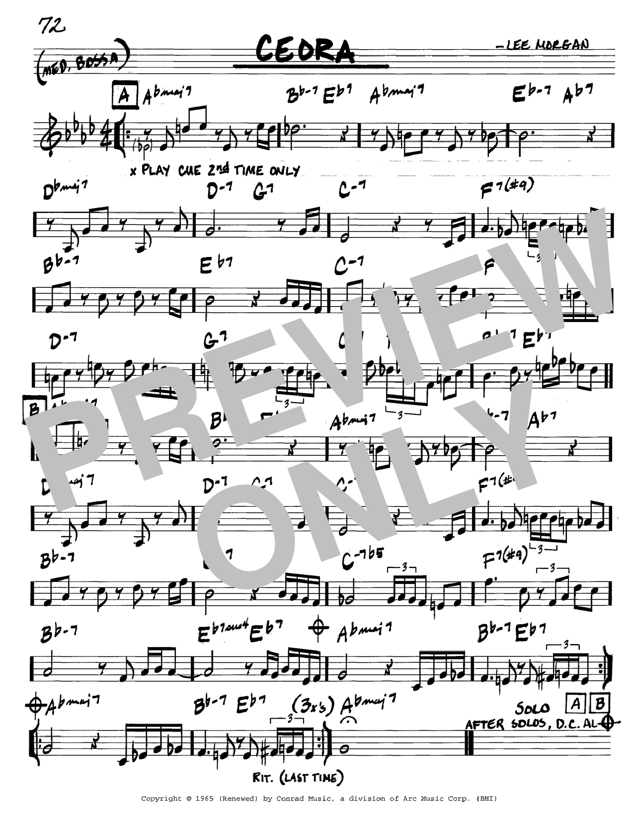 Preview Lee Morgan Ceora Jazz sheet music, notes and chords for Real Book - Melody & Chords - C Instruments, SKU: 59850 sheet music, piano notes, chords, guitar tabs, score, transpose, transcribe, how to play, guide, download, learn, tutorial, progression, song, artist, awards, billboard, mtv, vh1, tour, single, album, release