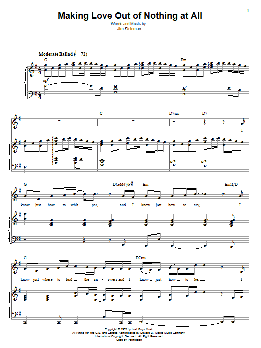 Preview Air Supply Making Love Out Of Nothing At All Pop sheet music, notes and chords for Piano & Vocal, SKU: 62896 sheet music, piano notes, chords, guitar tabs, score, transpose, transcribe, how to play, guide, download, learn, tutorial, progression, song, artist, awards, billboard, mtv, vh1, tour, single, album, release