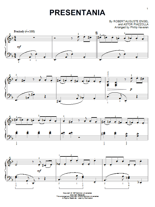 Preview Astor Piazzolla Presentania World sheet music, notes and chords for Piano, SKU: 63542 sheet music, piano notes, chords, guitar tabs, score, transpose, transcribe, how to play, guide, download, learn, tutorial, progression, song, artist, awards, billboard, mtv, vh1, tour, single, album, release