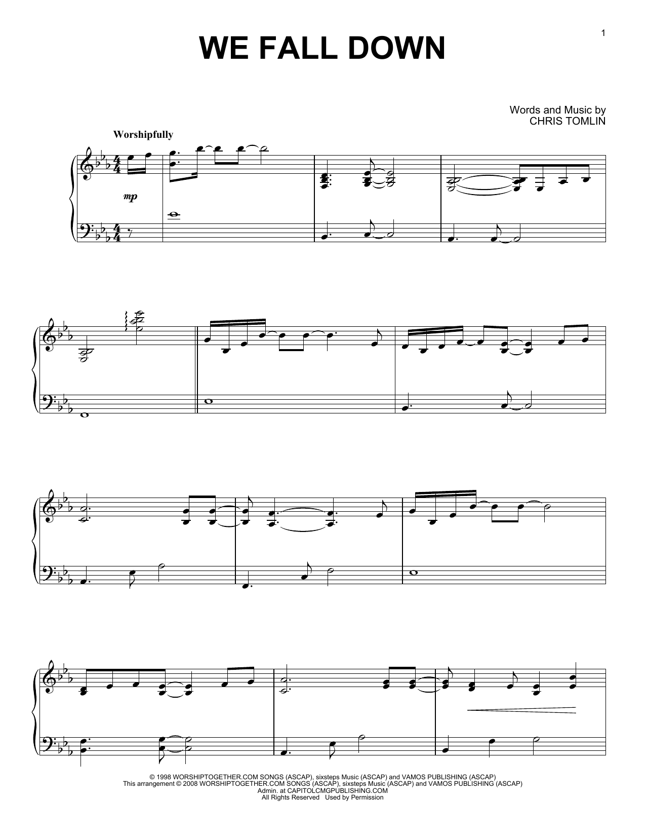 Preview Chris Tomlin We Fall Down Pop sheet music, notes and chords for Piano, SKU: 63843 sheet music, piano notes, chords, guitar tabs, score, transpose, transcribe, how to play, guide, download, learn, tutorial, progression, song, artist, awards, billboard, mtv, vh1, tour, single, album, release
