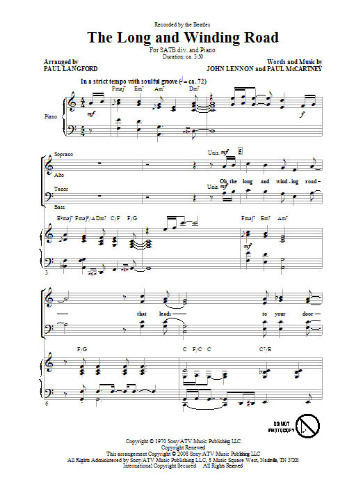 Preview The Beatles The Long And Winding Road (arr. Paul Langford) Concert sheet music, notes and chords for SATB, SKU: 64730 sheet music, piano notes, chords, guitar tabs, score, transpose, transcribe, how to play, guide, download, learn, tutorial, progression, song, artist, awards, billboard, mtv, vh1, tour, single, album, release