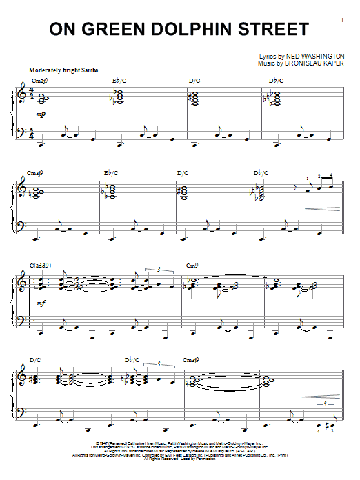 Preview Miles Davis On Green Dolphin Street Jazz sheet music, notes and chords for Piano, SKU: 64806 sheet music, piano notes, chords, guitar tabs, score, transpose, transcribe, how to play, guide, download, learn, tutorial, progression, song, artist, awards, billboard, mtv, vh1, tour, single, album, release